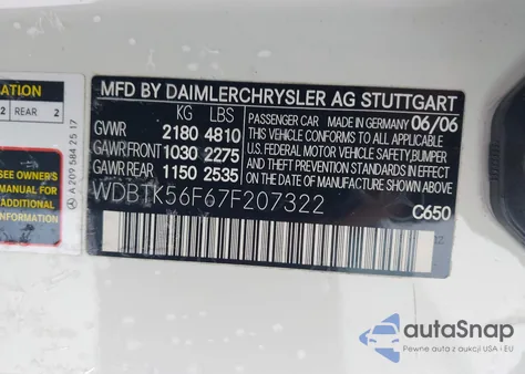 2007 Mercedes-Benz Clk 350 z USA, uszkodzony, nr VIN WDBTK56F67F207322